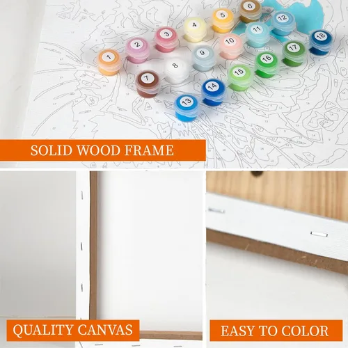 Miniatura 5 de Kit de pintura por números enmarcado de Wings Giant para niños de 4-8, 8-12 años, tema de perro de dibujos animados para principiantes, pintura Arte