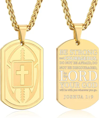 Miniatura 32 de Collar de cruz de versículo bíblico de fútbol para hombres, regalo religioso de acero inoxidable, joyería deportiva de fútbol, regalos de Pascua