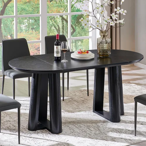 Miniatura 9 de OKD Mesa de comedor de 47 pulgadas para 4-6, mesa de comedor redonda con estructura triangular, base estable de pedestal, borde de mesa curvado