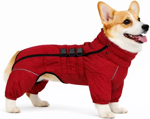 Miniatura 18 de Abrigo cálido para perros de doble capa, chaleco para perros, 4 patas cubiertas, resistente al viento, impermeable, reflectante, gris XS - L
