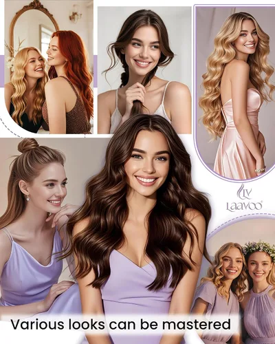 Miniatura 8 de LaaVoo Extensiones de cabello humano real con pinzas, color marrón claro a rubio ceniza, mezcla de rubio platino, balayage, extensiones de cabello