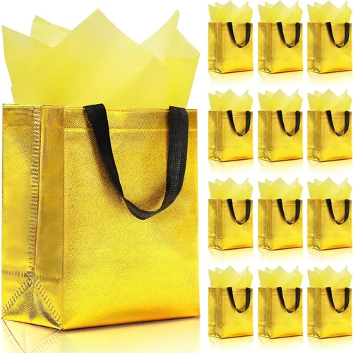 KeerxunBag 12 bolsas de regalo reutilizables (incluye papel de seda), bolsa de regalo con asa, cumpleaños, fiestas, vacaciones, bodas, tamaño