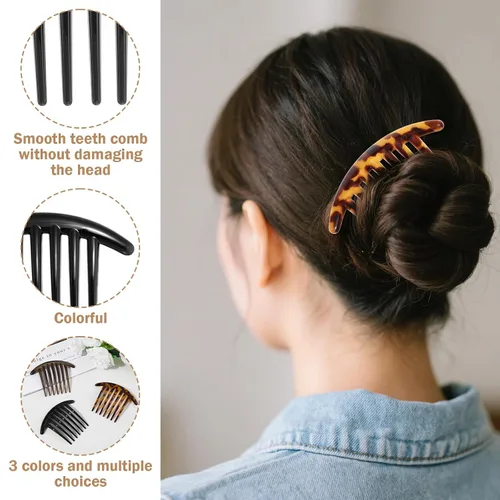 Miniatura 4 de Ymapinc 3 peines franceses para el cabello, 7 dientes, de plástico, elegantes peines laterales franceses para mujeres y niñas, ordenar moños