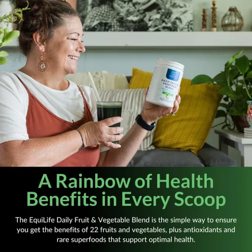 Miniatura 4 de Equilife Suplemento diario de frutas y verduras, 22 frutas, verduras y superalimentos para apoyar la energía y la salud general, fibra, sin azúcar