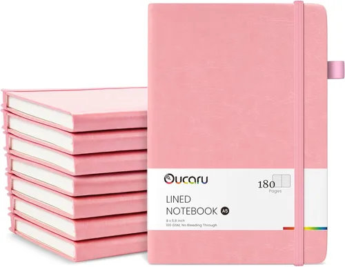 Miniatura 14 de Oucaru Cuaderno rayado, paquete de 8, 180 páginas, diarios A5 para escribir, papel grueso de 100 GSM, cuadernos pequeños diarios para mujeres