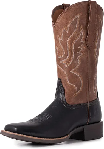 Miniatura 8 de Palitutu Botas vaqueras para mujer a media pantorrilla, botas vaqueras de cuero para mujer, botas de punta con bordado occidental