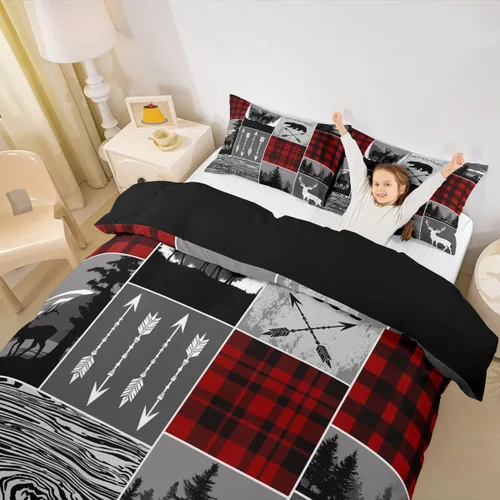 Miniatura 22 de Erosebridal Funda de edredón rústica de ciervo, tamaño individual, funda de edredón de retazos de oso para niños, adolescentes y adultos, juego
