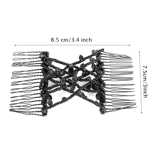 Miniatura 3 de Juego de pinzas y peines para el cabello de perlas – clips dobles elásticos elásticos, peines mágicos, herramienta de peinado de cabello DIY (negro)