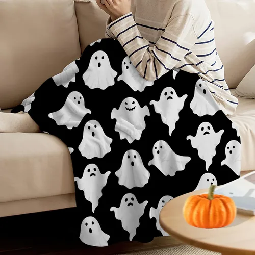 Miniatura 6 de Jbralid Manta de Halloween divertida con fantasma, lindo y espeluznante de Halloween, manta de franela ligera y acogedora para dormitorio, sala