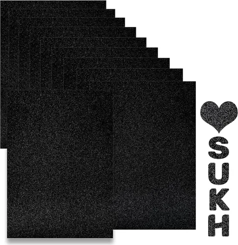 Papel de cartulina con purpurina negra de Sukh - Cartulina con purpurina para manualidades A4 gruesa, colores para Halloween, Navidad, San Valentín,