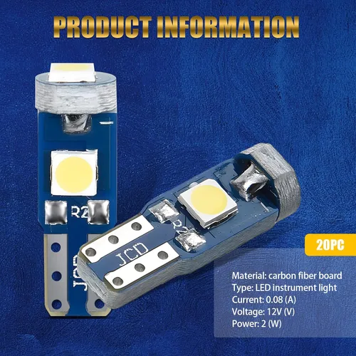 Miniatura 2 de Paquete de 20 luces LED T5 para tablero de automóvil, bombilla de luz 3030-3SMD de repuesto con enchufe de bloqueo giratorio, bombilla LED