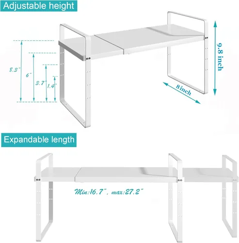 Miniatura 3 de iPEGTOP Estante organizador de almacenamiento expandible para gabinete, soporte de armario resistente, estante de especias, altura ajustable, Blanco