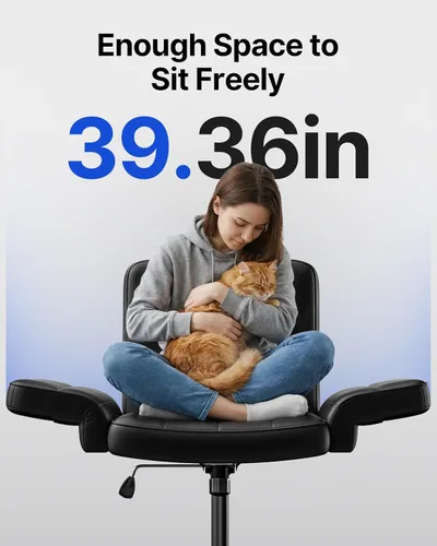 Miniatura 4 de HUANUO Silla cruzada con reposabrazos ajustables de 6 puntos, silla de oficina cruzada apta para mascotas, cómoda silla de pierna cruzada