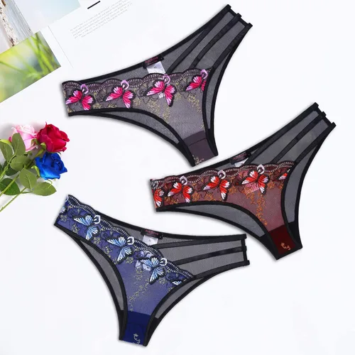 Miniatura 5 de Avidlove Bragas sexy para mujer, paquete de bragas de malla bordadas con mariposa