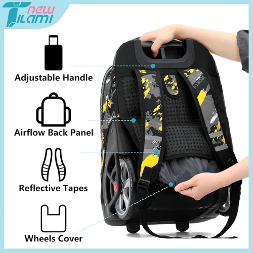 Miniatura 43 de NEW TILAMI Mochila con ruedas de 19 pulgadas con bolsa de almuerzo para niñas y niños, mochila para laptop con ruedas, bolsa de mano duradera