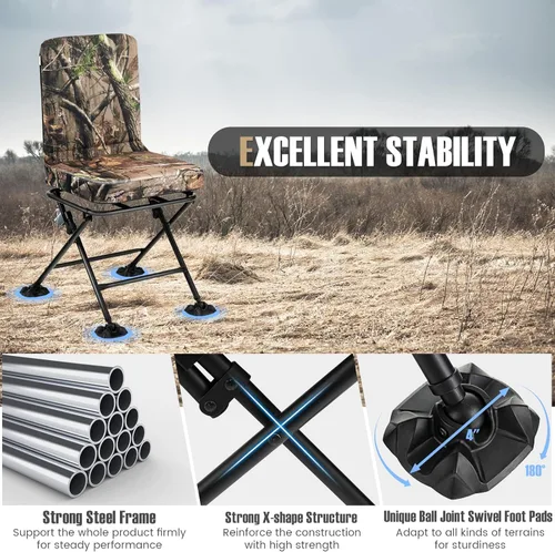 Miniatura 7 de Tangkula Silla de caza, giratoria de 360 grados, de camuflaje, portátil, plegable, con cojín acolchado, almohadillas ajustables para los pies