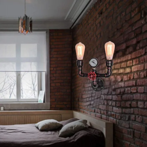 Miniatura 2 de MQ Lámpara de pared de tubería de agua, accesorios Steampunk, 2 luces, montaje en pared, enchufe E26, lámpara de pared rústica vintage para baño