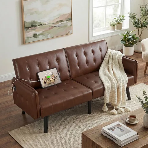 Miniatura 14 de TYBOATLE Sofá Cama Futón Plegable Convertible Moderno de Terciopelo de 65" de Ancho con 2 Puertos de Carga USB y Brazos, Sofá de Dos Plazas
