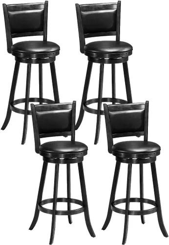 Miniatura 8 de ERGOMASTER Taburetes de bar giratorios de 24 pulgadas con respaldo, madera de caucho, negro, juego de 2