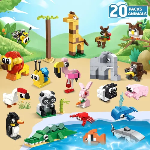 Miniatura 3 de HOGOKIDS Paquete de 20 recuerdos de fiesta para niños – Juego de bloques de construcción de animales para niños, Pascua, día de San Valentín