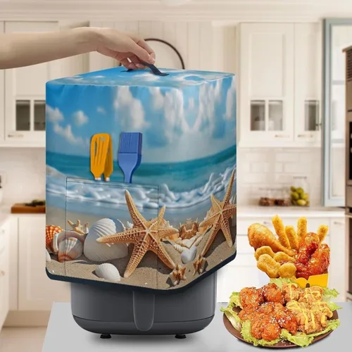 Miniatura 4 de Cubierta para freidora de aire con diseño de estrella de mar de playa, funda protectora rectangular con bolsillo y asa para olla a presión