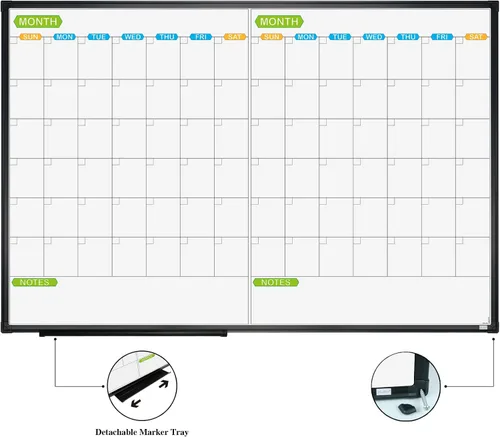 Miniatura 2 de JILoffice Calendario de Pizarra Blanca Magnética de Borrado en Seco, Planificador de Pizarra Blanca de 2 Meses 36 X 24 Pulgadas, Tablero con Marco