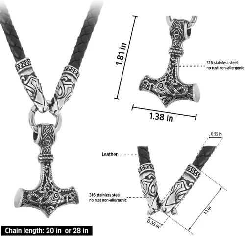 Miniatura 5 de BAVIPOWER Collar de cadena vikingo Fenrir con cabeza de lobo para hombres y mujeres, de acero inoxidable 316L, escandinavo escandinavo, auténtico