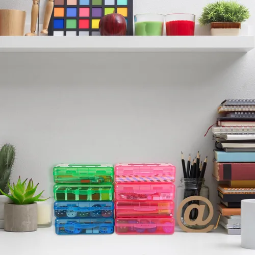 Miniatura 5 de Fainne 24 unidades de cajas de lápices para la escuela, caja de lápices de plástico transparente grande, caja de crayones de plástico a granel