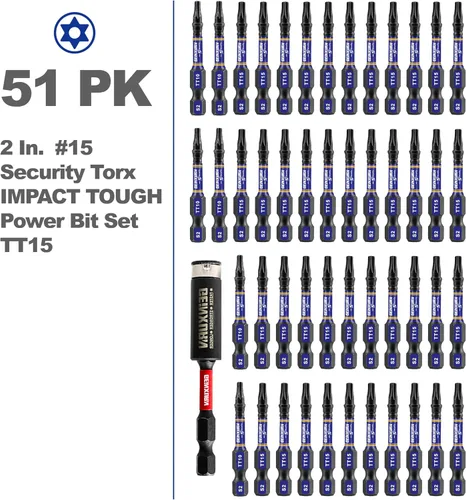 Miniatura 2 de Geinxurn Juego de brocas de destornillador magnético de impacto de seguridad T15 de 2 pulgadas, juego de brocas de potencia de cabeza Torx #15 de 51