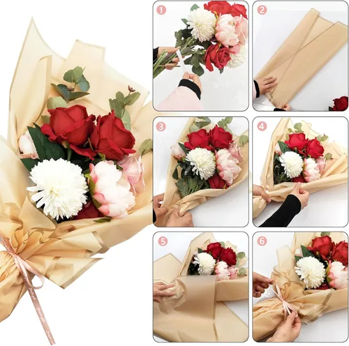 Miniatura 4 de XHKDSYMC 20 hojas de papel de regalo de flores azul real, 22.24 x 22.24 pulgadas, papel de regalo de ramo floral, borde dorado, impermeable, con 1