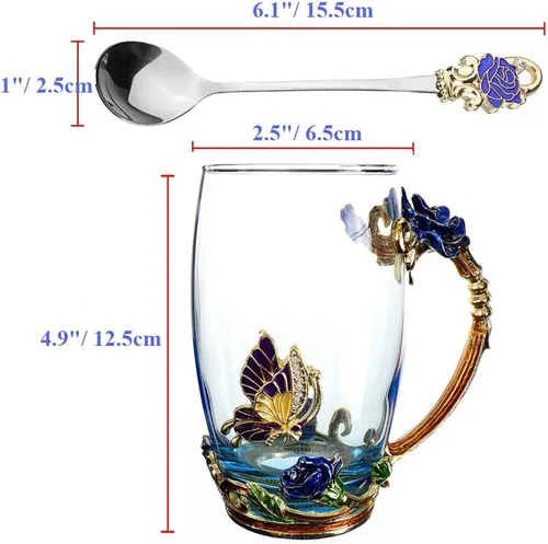 Miniatura 4 de Taza de té de flor, taza de té, taza de café de vidrio azul (Blue Tall)