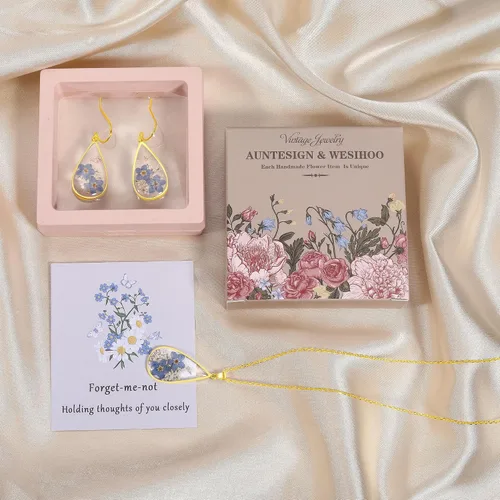 Miniatura 34 de Forget-Me-Not and Queen Anne's Lace Pressed Wildflower Earrings Pressed Flower Earrings Handmade Drop and Dangle Earrings Gift for Woman