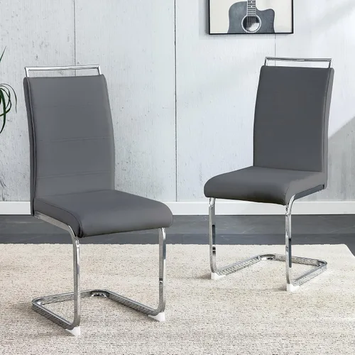 Miniatura 16 de Baysitone Juego de 2 sillas de comedor modernas, de piel sintética sintética, con respaldo alto, tapizadas, con diseño de respaldo a rayas Negro