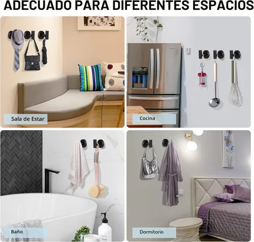 Miniatura 7 de Kruodop Ganchos para toallas de baño, 2 paquetes de soporte para toallas de pared, gancho negro mate para bata de pared, gancho de acero inoxidable