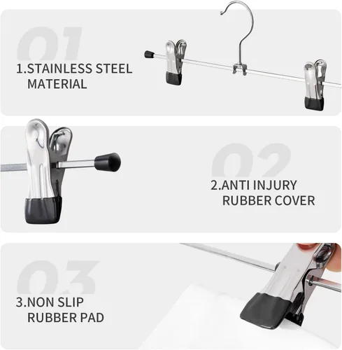 Miniatura 3 de Cimlord Paquete de 12 perchas para pantalones con clips, perchas para faldas para mujeres, perchas para pantalones cortos, percha de metal