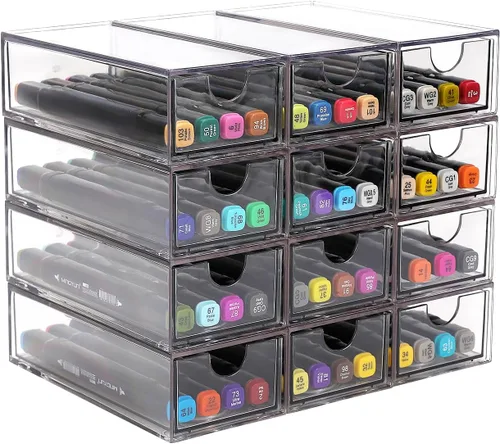 Organizador de escritorio con cajones, cajones de almacenamiento de plástico apilables para maquillaje u organización de escritorio, armarios para A3