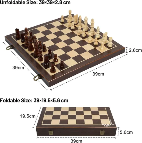 Miniatura 3 de LEAP Juegos de ajedrez y damas de madera, tablero de ajedrez artificial de ébano y arce de 15 pulgadas con 2 reinas adicionales, juego de tablero