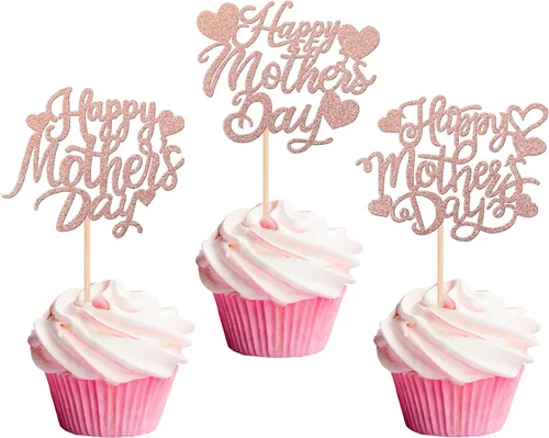 Miniatura 23 de Rsstarxi Paquete de 30 adornos dorados para cupcakes para el Día de la Madre con purpurina para el Día de la Madre, la mejor mamá del mundo