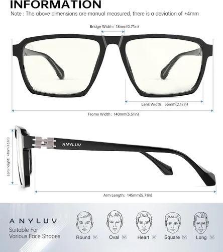 Miniatura 4 de ANYLUV Gafas de luz azul para hombre, lentes de bloqueo de luz azul para hombres y mujeres, antifatiga ocular UV400 para protección ocular