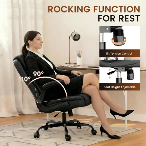 Miniatura 7 de GTPLAYER Silla de oficina de cuero, silla de escritorio para el hogar con brazos abatibles y respaldo ergonómico, cómoda silla ejecutiva resistente