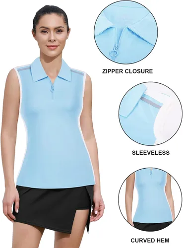 Miniatura 3 de JACK SMITH Polo de golf sin mangas para mujer con cuello con cremallera para mujer, secado rápido