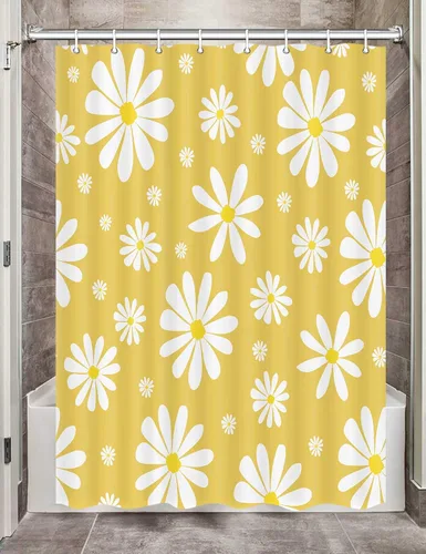 Miniatura 15 de Cortina de ducha con diseño floral de margaritas azules para caravana, remolque, baño, lindo juego de cortinas de ducha de tela estrecha y corta