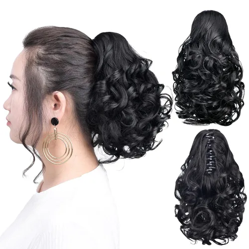 Extensión de cola de caballo negra con clip de garra, ondulada, 10 pulgadas, 3.5 onzas, sintético, como verdaderos, postizos, para mujer, Yaki