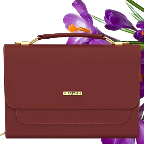 Miniatura 13 de DEHITE Funda para la Biblia para mujer, bolsa de transporte para la Biblia, ranuras para bolígrafos, bolsillo con cremallera, correa para el hombro