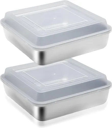 Juego de moldes cuadrados de acero inoxidable de 6 x 6 pulgadas con tapa para hornear lasaña, con tapa para pasteles, brownies, galletas, horno apto