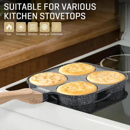 Miniatura 3 de MyLifeUNIT Sartén para Huevos, Sartén para Freír Huevos de 4 Tazas con Tapa, Cocedor de Huevos Antiadherente de Aleación de Aluminio para Desayuno