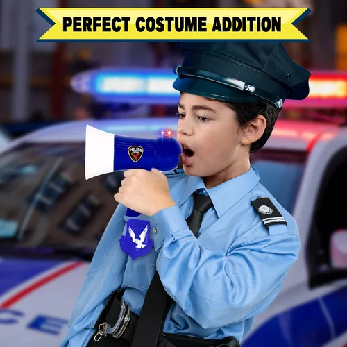 Miniatura 7 de ArtCreativity Juguete de megáfono de policía para niños, megáfono de juguete con placa de policía, modo sirena con luces intermitentes, juguetes