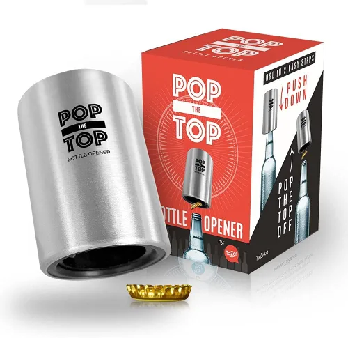 Miniatura 8 de Abrebotellas de cerveza Pop-the-Top (Negro): Abridor automático de tapas de botellas, herramienta de barra de presionar hacia abajo para que salte