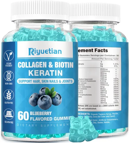 Gomitas de biotina de 15000 mcg con colágeno para adultos, mujeres y hombres - Gomitas para cabello, piel y uñas con biotina - Colágeno para mujer -