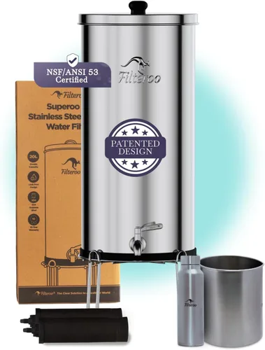 Miniatura 11 de Filteroo® Superoo - Sistema de filtro de agua por gravedad para encimera, 3.17 galones/12L, acero inoxidable 304, 2 filtros de carbono, purificador